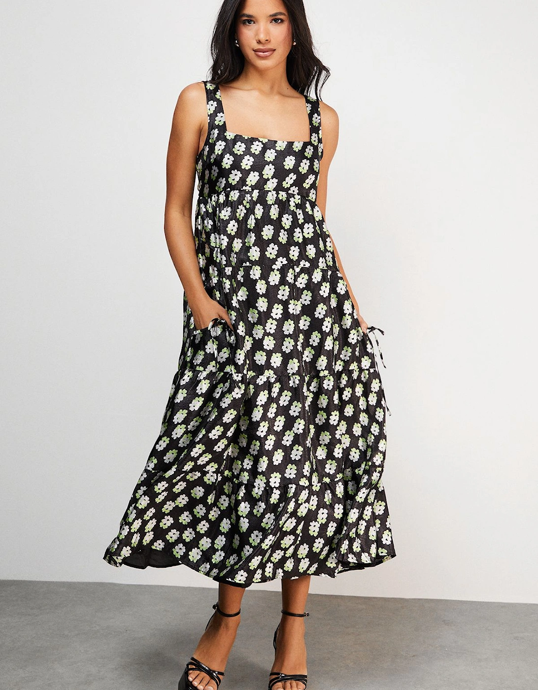 Square Neck Smock Midi Dress With Below Pocket, 2 of 1