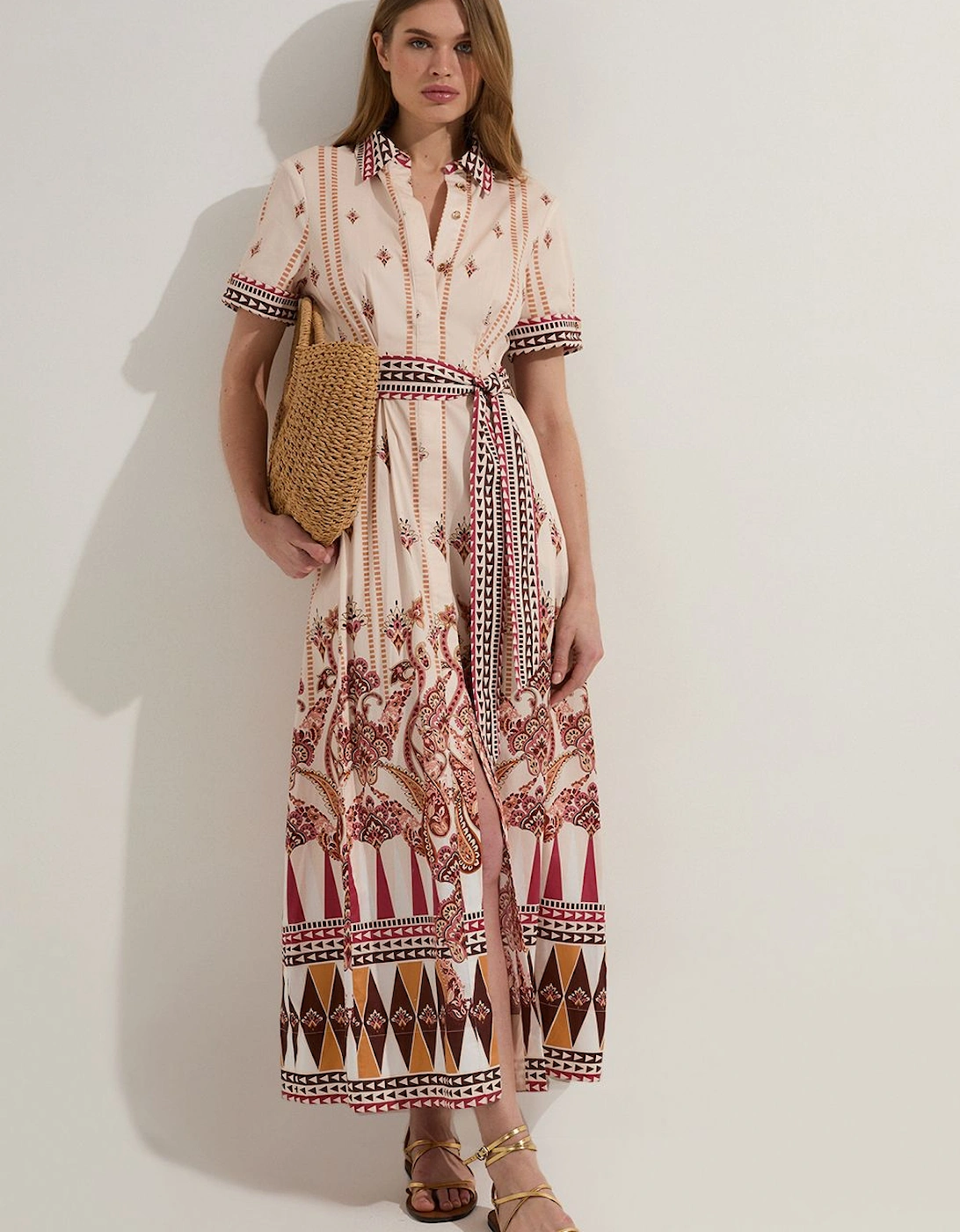 Cotton Sateen Placed Print Woven Midi Shirt Dress, 2 of 1
