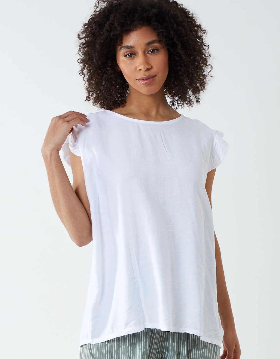 Button Back Frill Shoulder Top, 2 of 1
