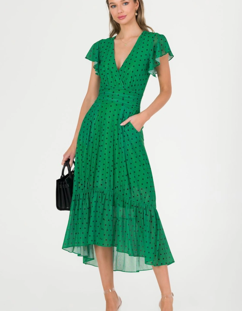 Leena Mesh Cap Sleeve Tiered Maxi Dress