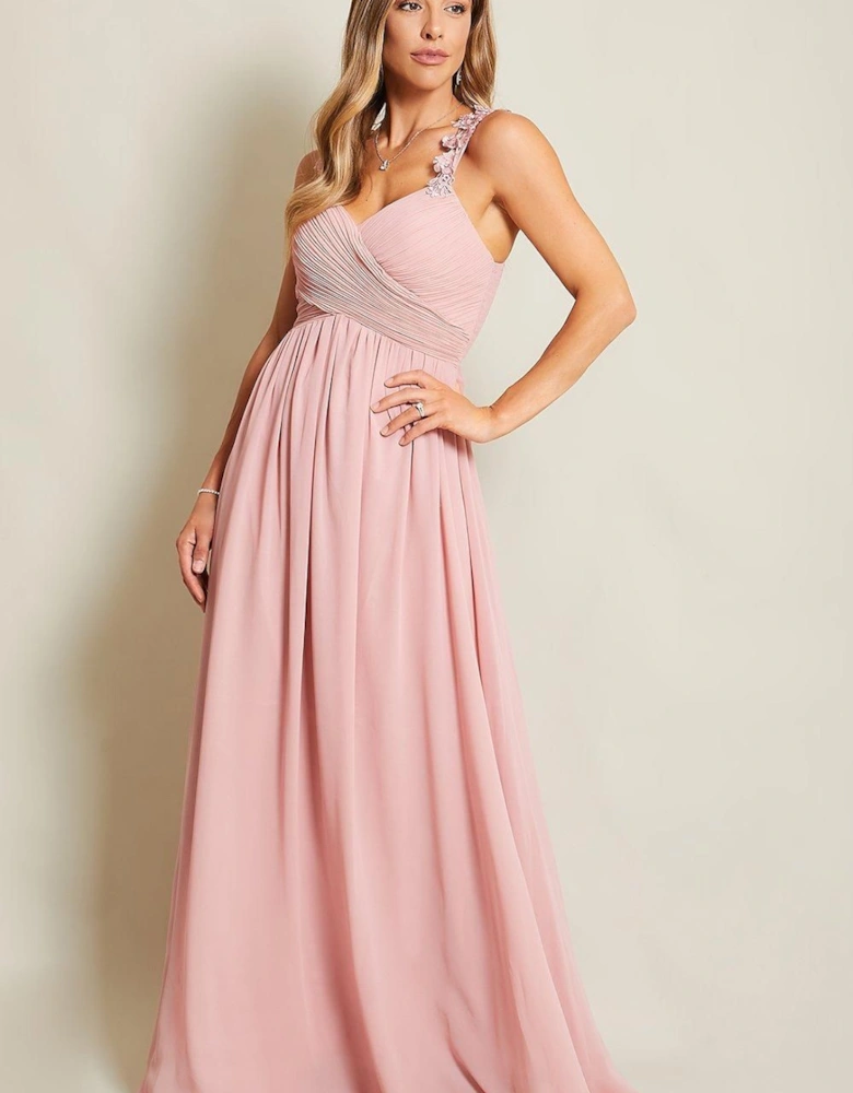 Flower Shoulder Chiffon Maxi Dress