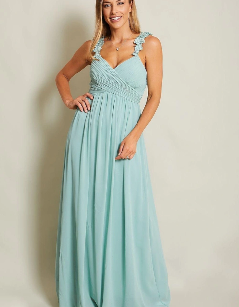 Flower Shoulder Chiffon Maxi Dress