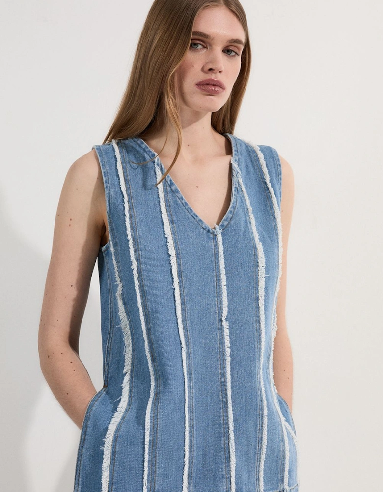 Denim Tassel Detail Longline Top