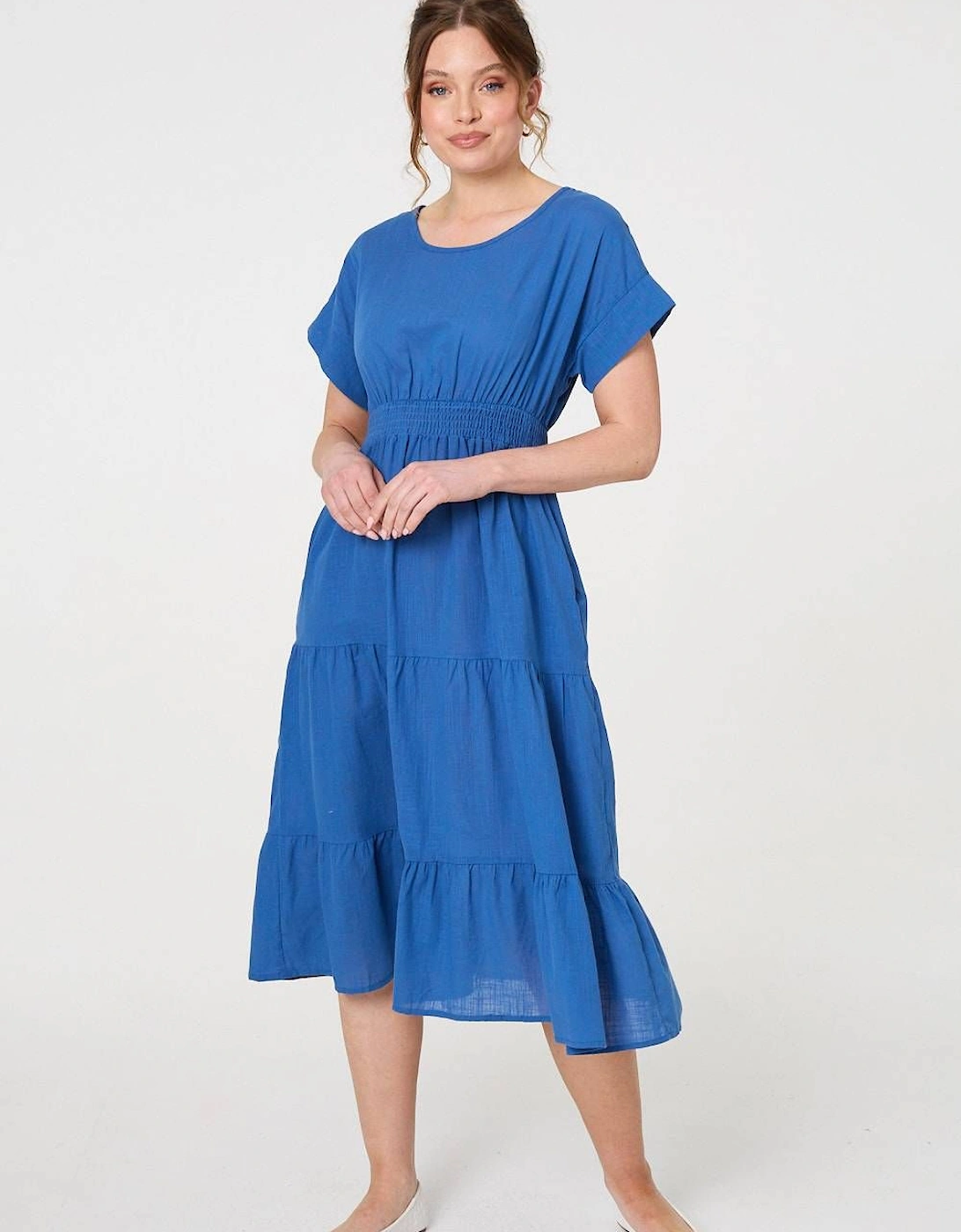 Relaxed Short Sleeve Tiered Midi Dress, 2 of 1