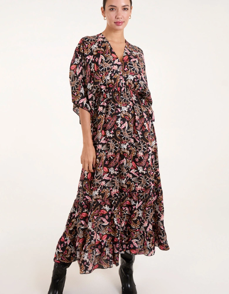 Black V Neck Flutter Sleeve Maxi Dress