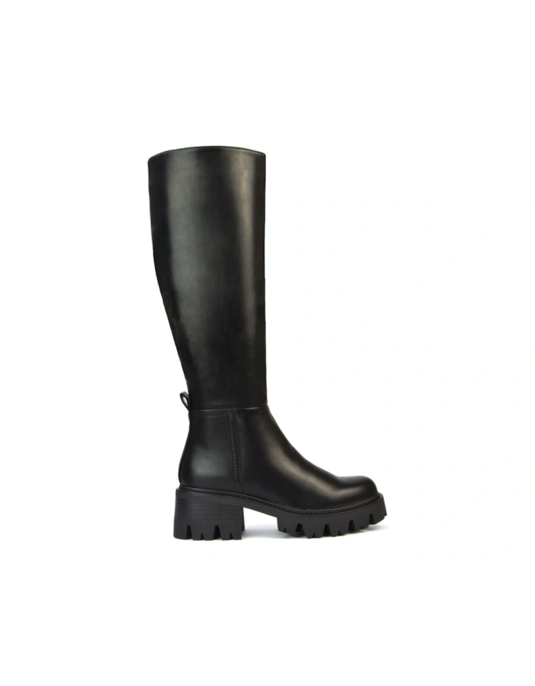 'Aubree' Chunky Platform Block Heel Knee High Biker Boots