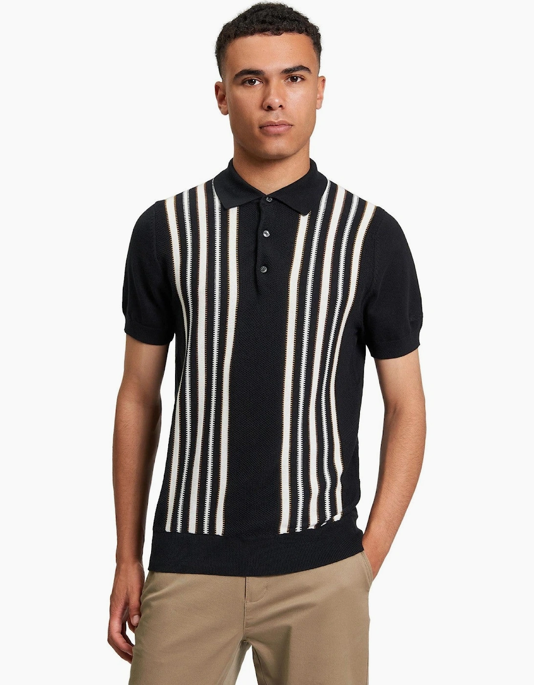 Men's Ben Sherman Mens Placement Stripe Short Sleeve Polo Shirt - Black - Size: 40
