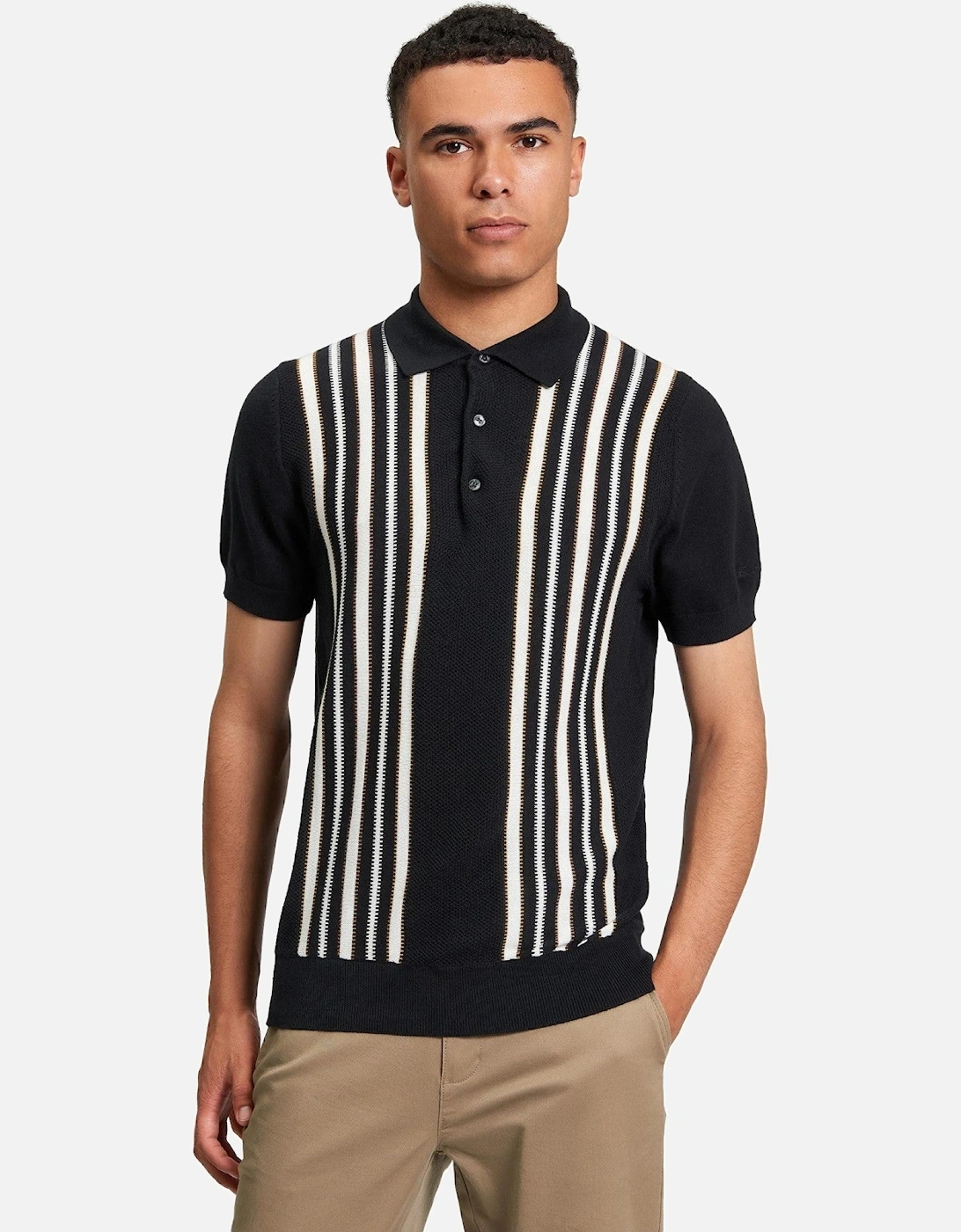 Mens Placement Stripe Short Sleeve Polo Shirt, 2 of 1