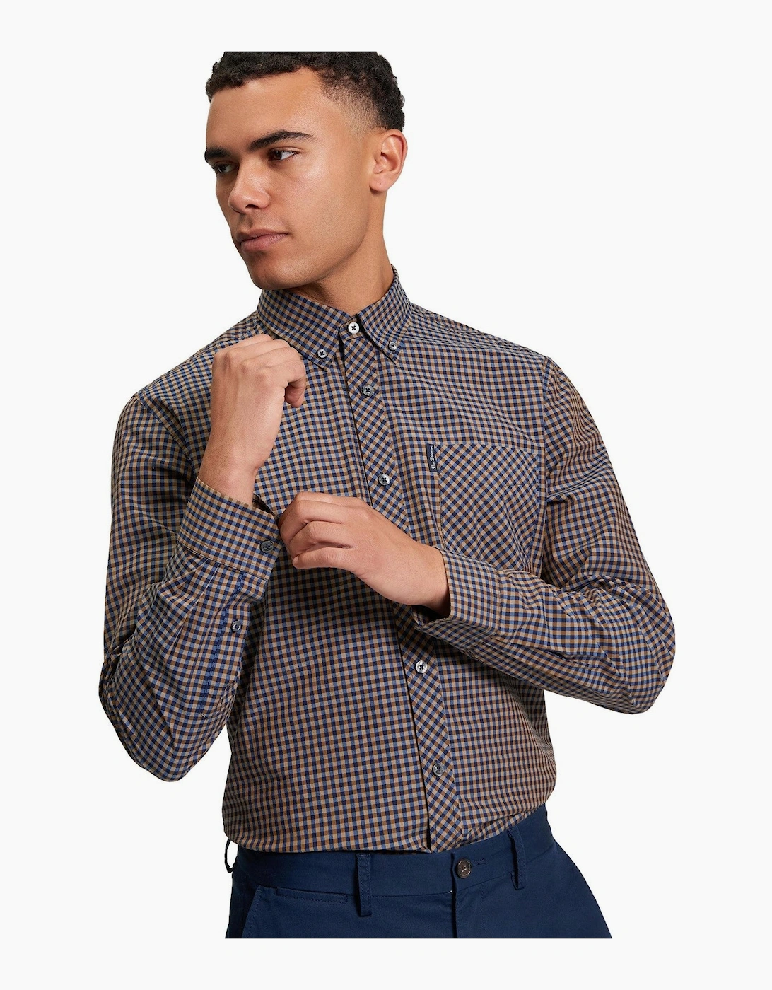 Ben Sherman Men's Bronze Signature Gingham Long Sleeve Shirt - Size 40/Regular