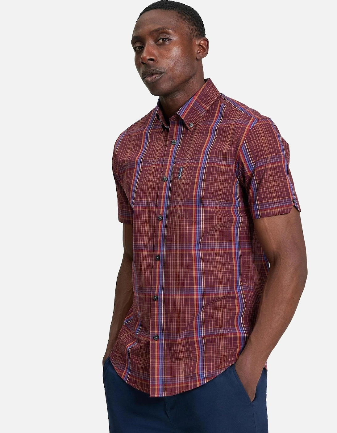 Mens Linear Check Short Sleeve Shirt, 2 of 1