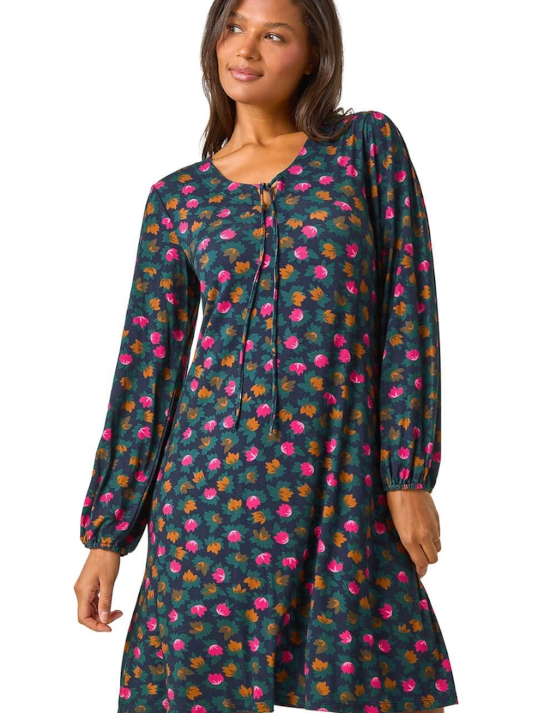 Floral Print Jersey Stretch Swing Dress