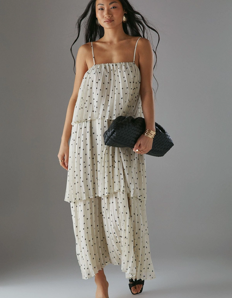 Petite Chiffon Pleated Tier Strappy Midi Dress