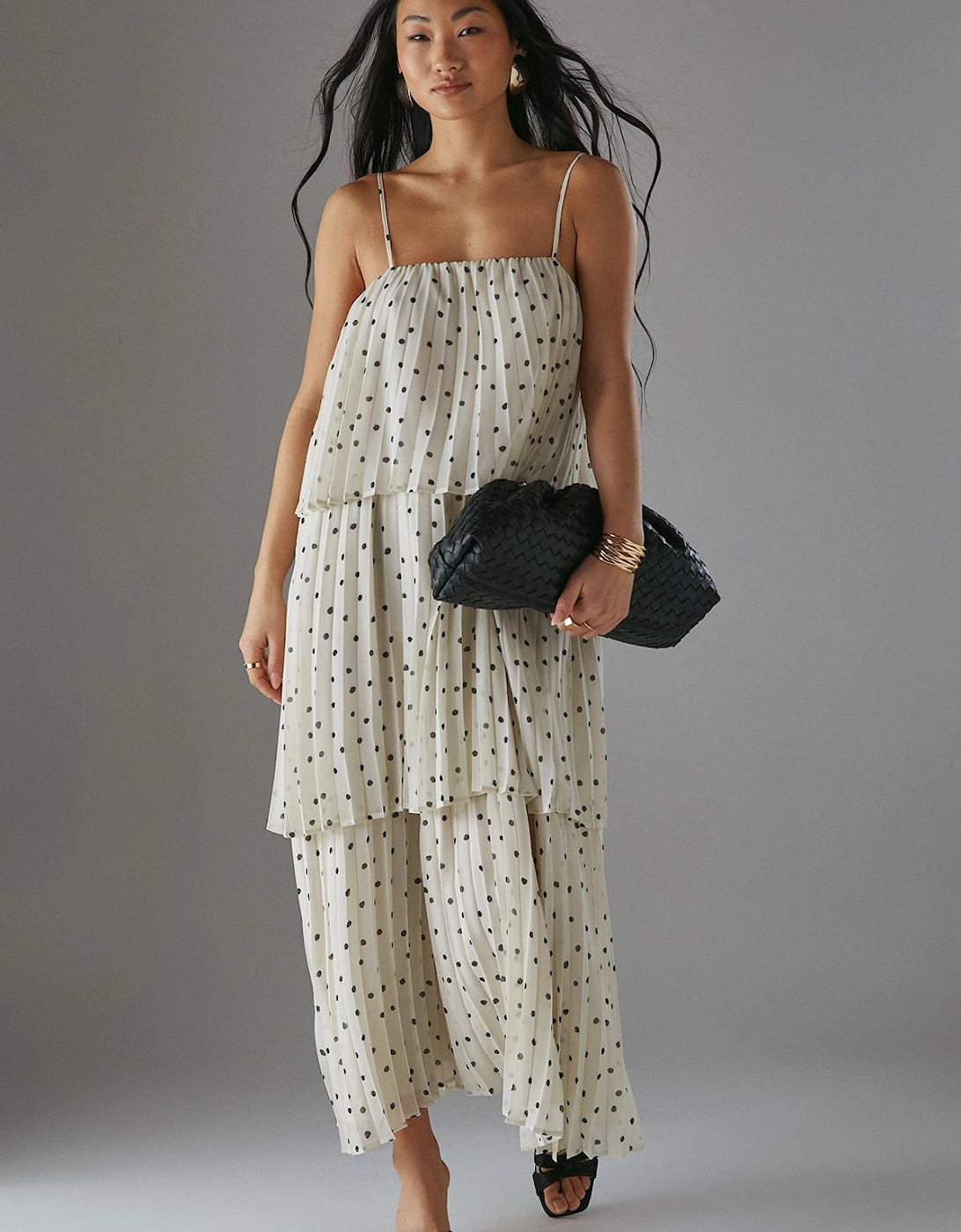 Petite Chiffon Pleated Tier Strappy Midi Dress, 2 of 1