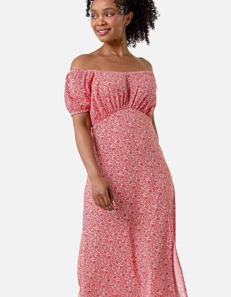 Petite Ditsy Print Midi Stretch Dress