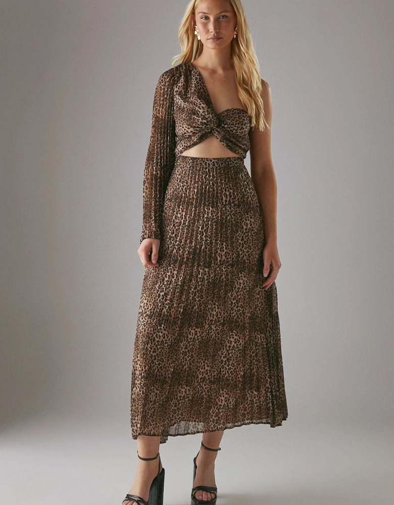 Chiffon Pleated One Shoulder Cut Out Midi Dress