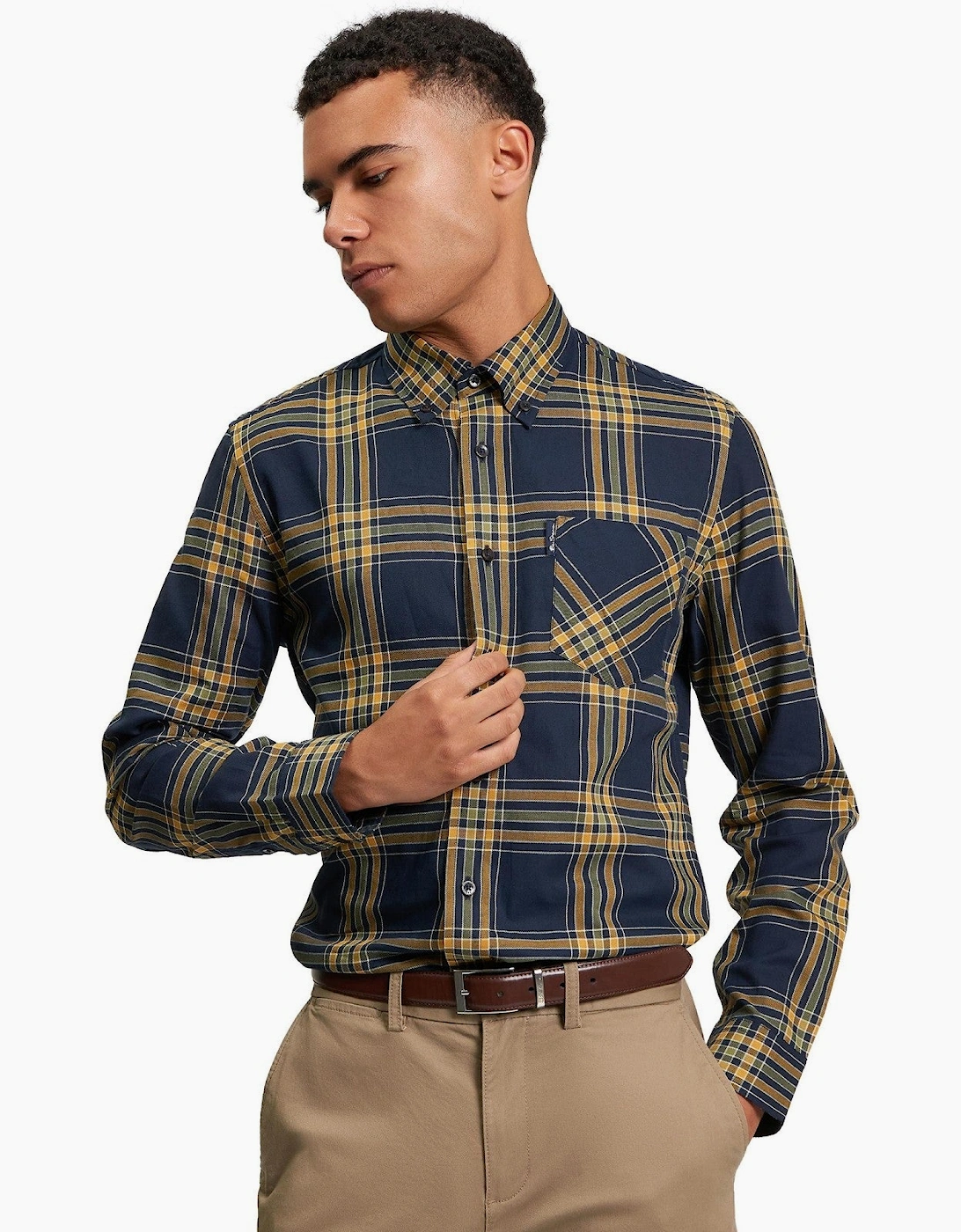 Ben Sherman Men's Navy Grid Check Long Sleeve Shirt - Size 42