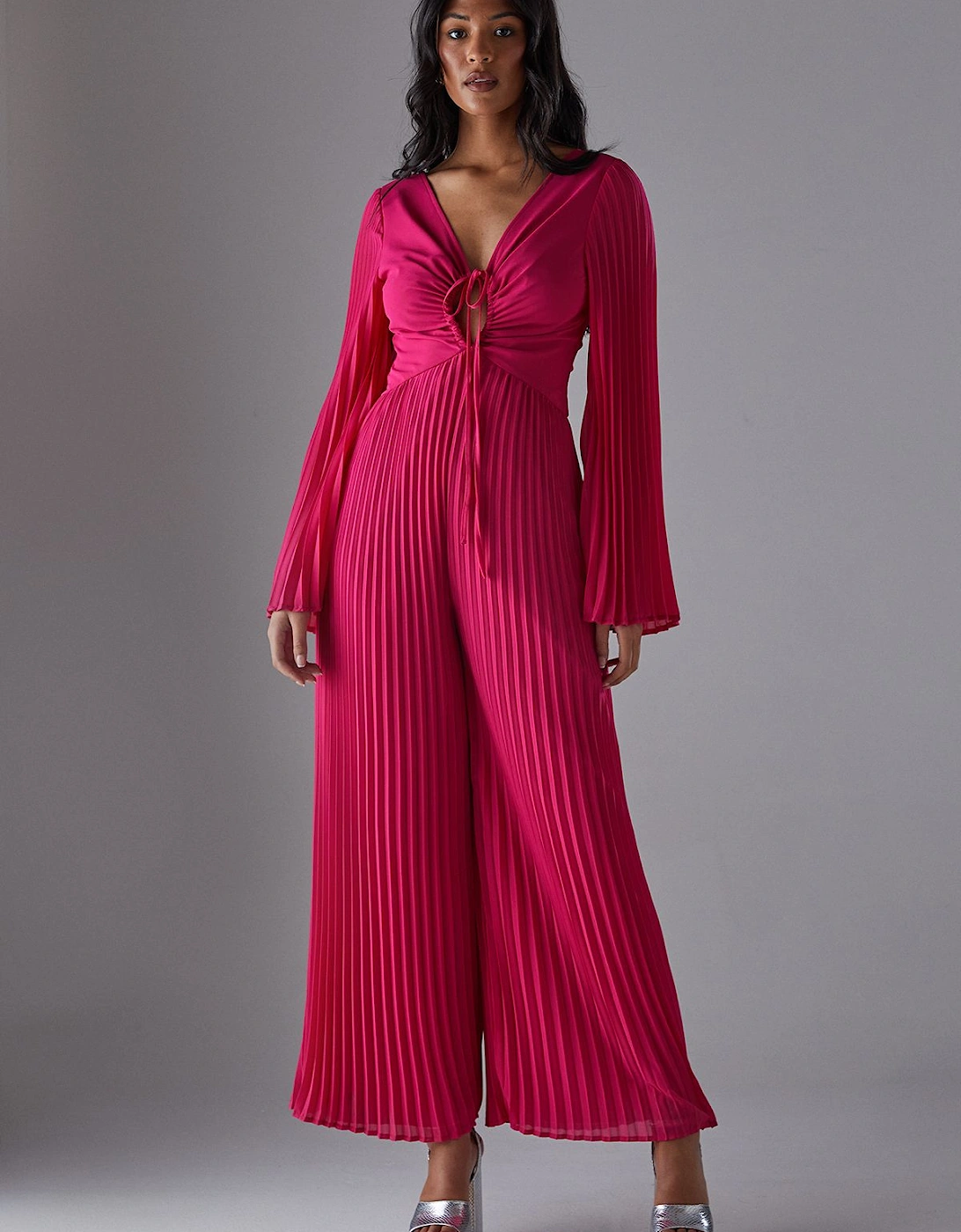 Chiffon Pleated Keyhole Flared Sleeve Jumpsuit, 2 of 1