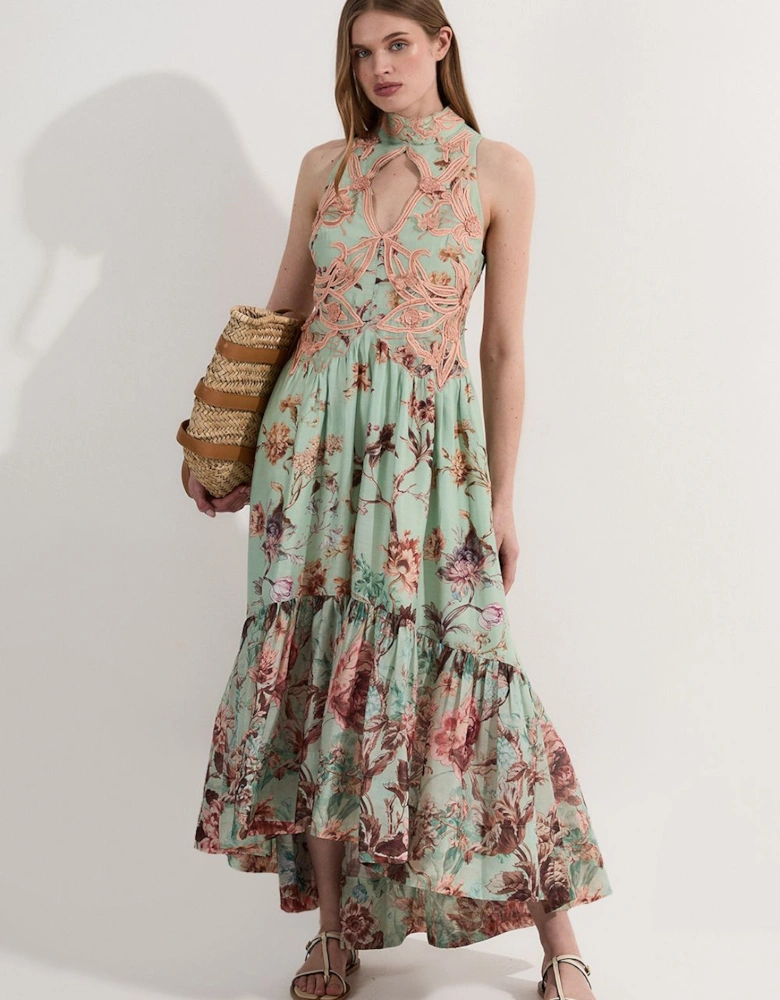 Petite Floral Applique Lace Maxi Dress