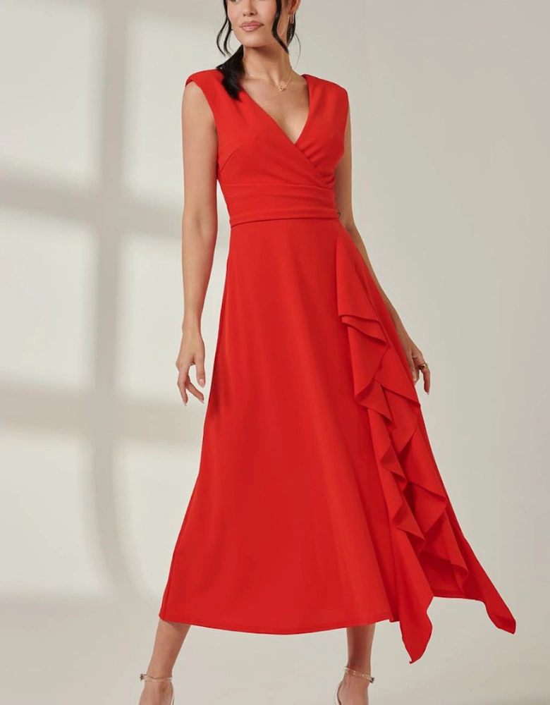 Wrap Front Frill Detail Maxi Dress