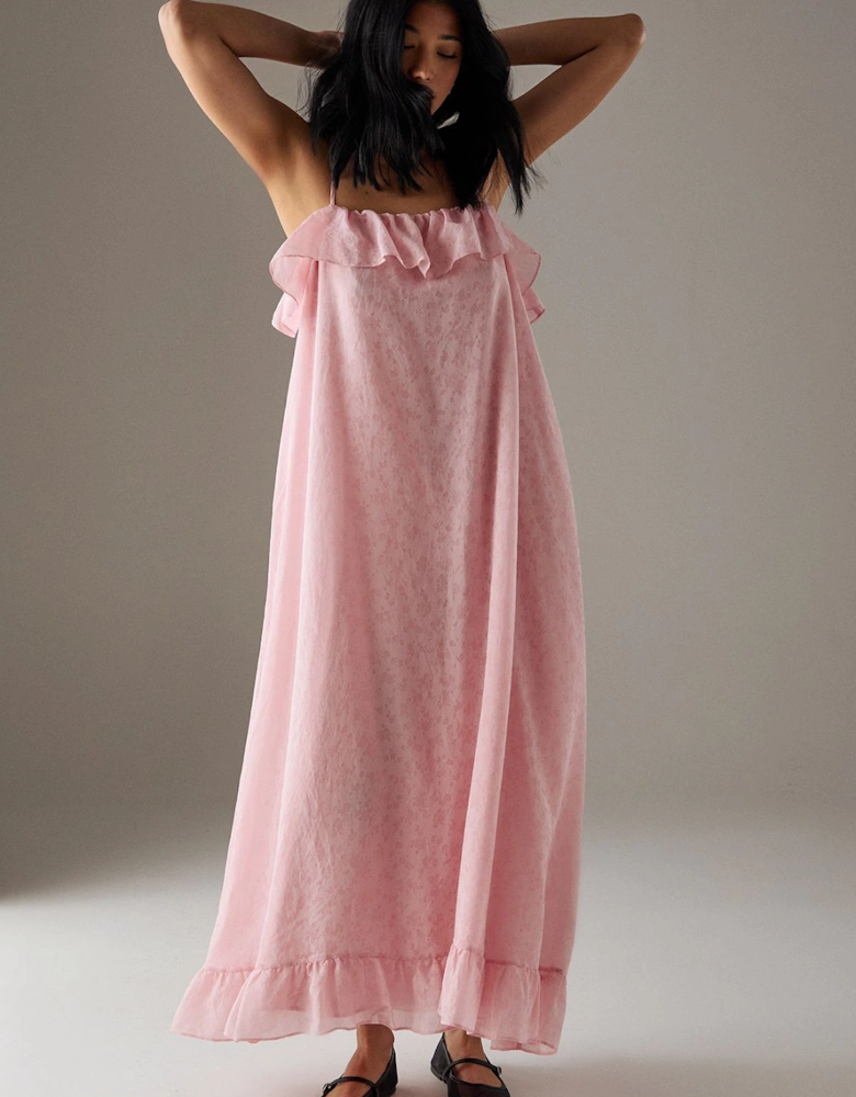 Rose Organza Strappy Frill Midi Sundress