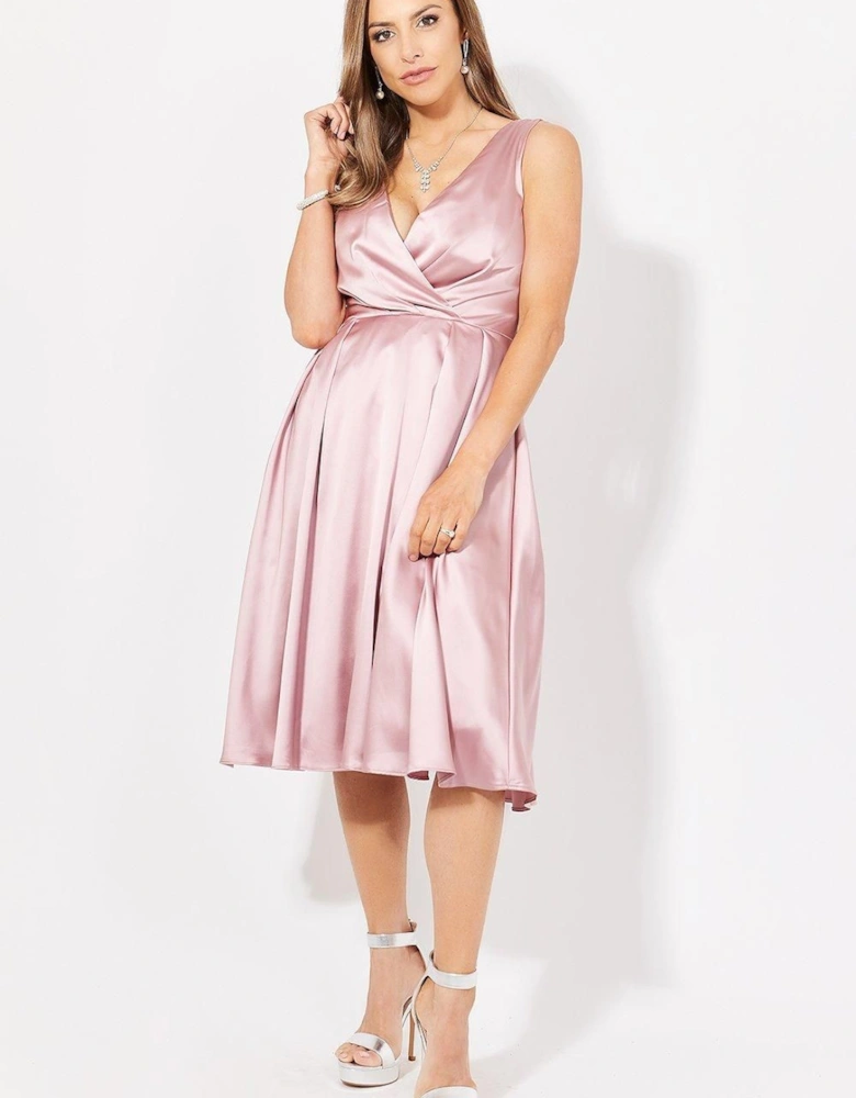 Knee Length V-Neck Satin Occasion Dress