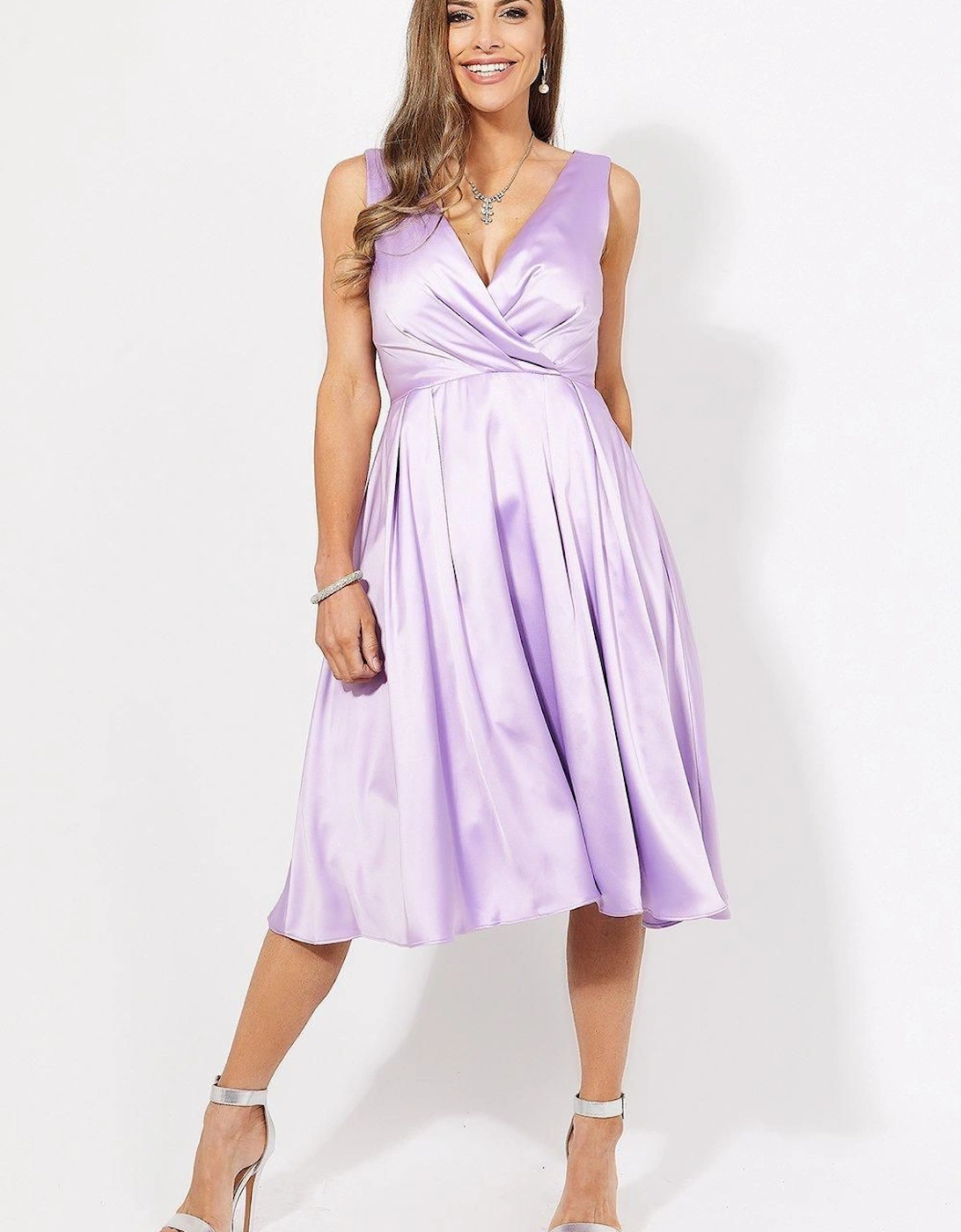 Knee Length V-Neck Satin Occasion Dress, 2 of 1