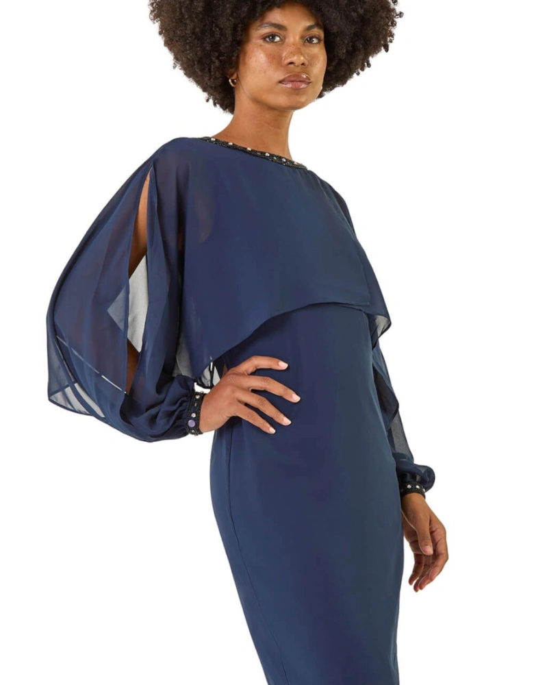 Beaded Cold Shoulder Chiffon Dress