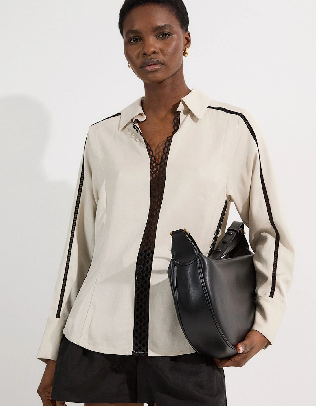 Viscose Linen Woven Blouse With Lace Trim, 2 of 1