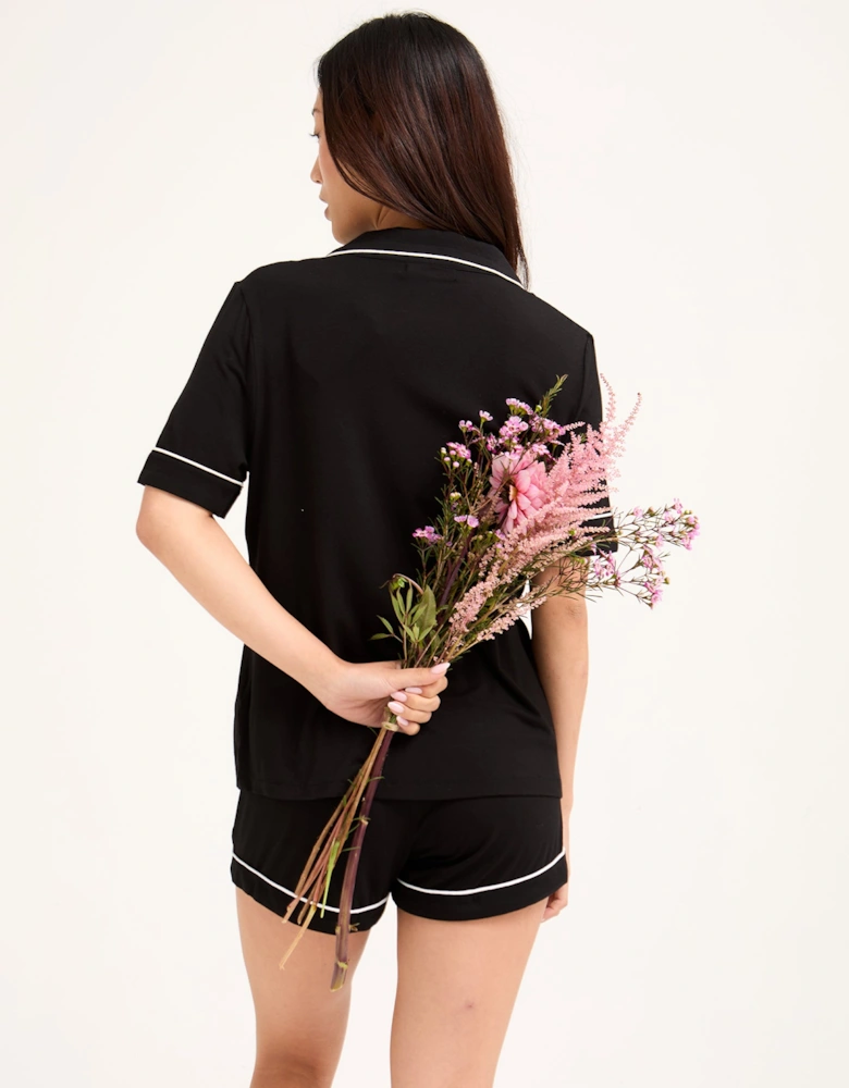 Bamboo Shirt Short Set in Black