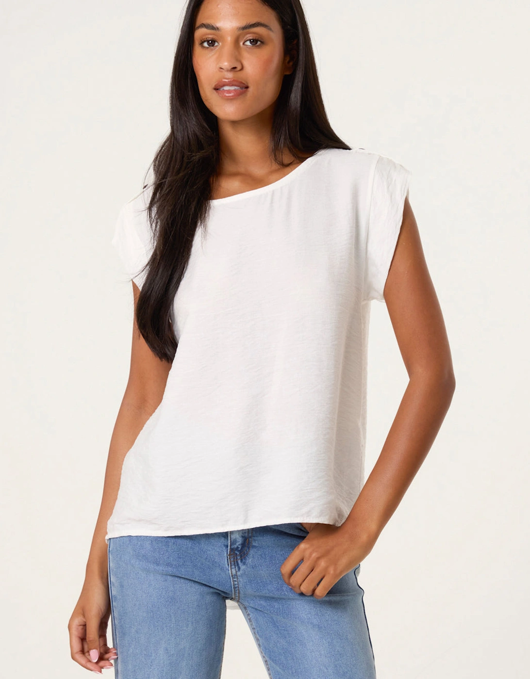 White Shoulder Button Detail Top, 2 of 1