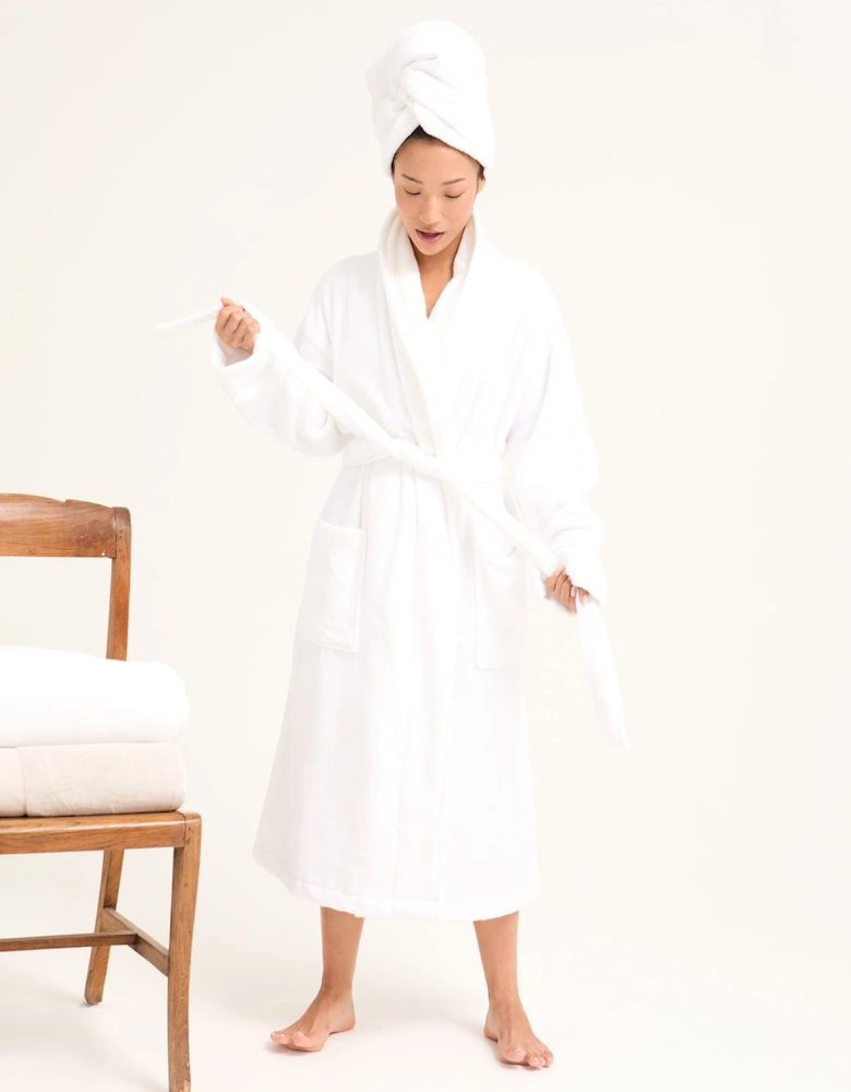 Bamboo Towelling Robe in Cloud White