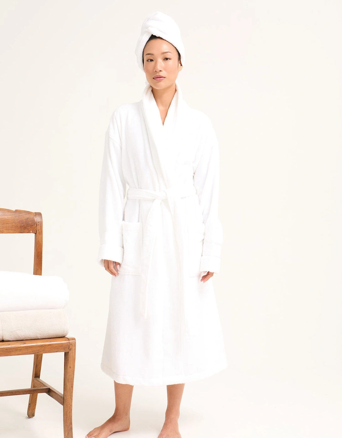 Bamboo Towelling Robe in Cloud White