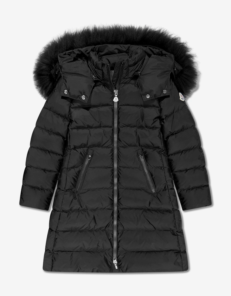 Enfant Girls Abelle Hooded Shearling Down Coat in Black