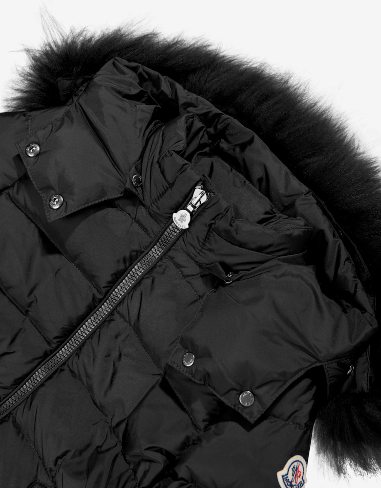 Enfant Girls Abelle Hooded Shearling Down Coat in Black