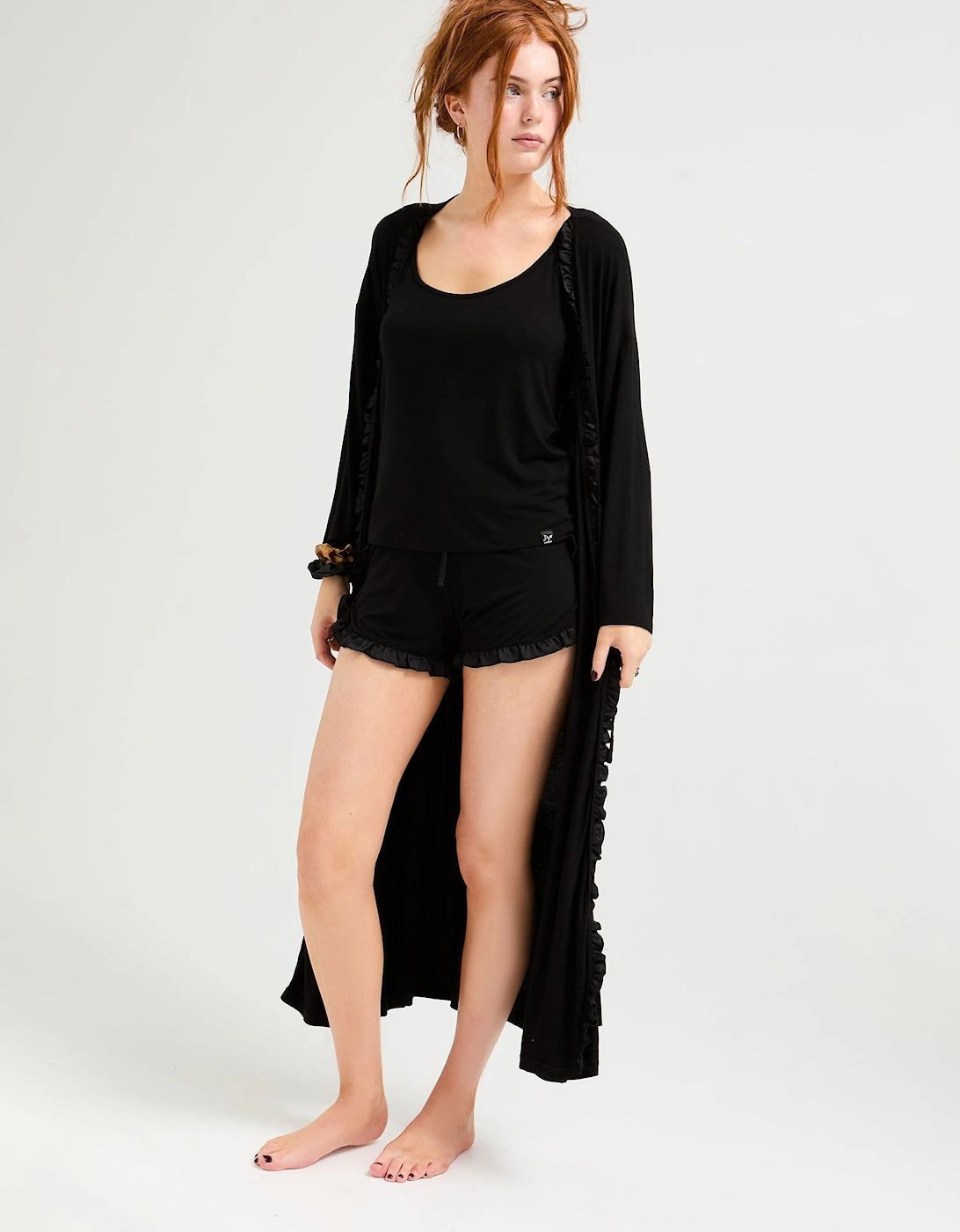 Bamboo Frill Cami Short Pyjama Set in Black
