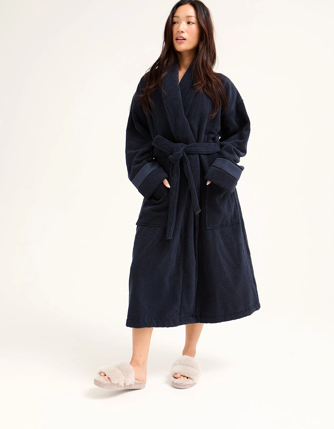 Bamboo Towelling Robe in Midnight