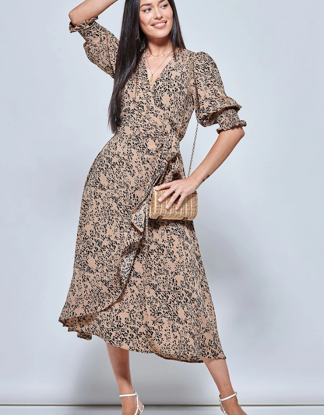 Animal Print Crepe Wrap Midi Dress, 2 of 1