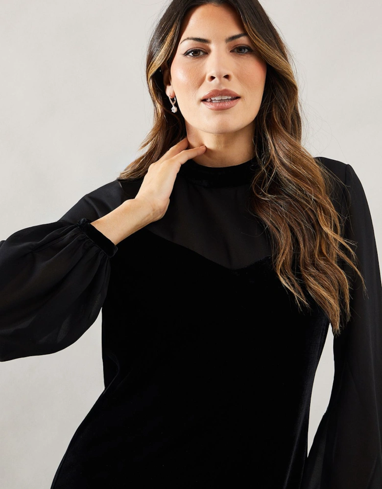 Occasion Velvet Chiffon Sleeve Shift Dress