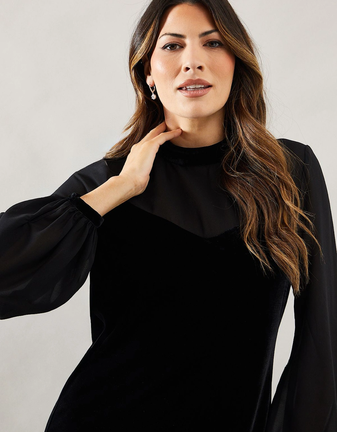 Occasion Velvet Chiffon Sleeve Shift Dress, 2 of 1