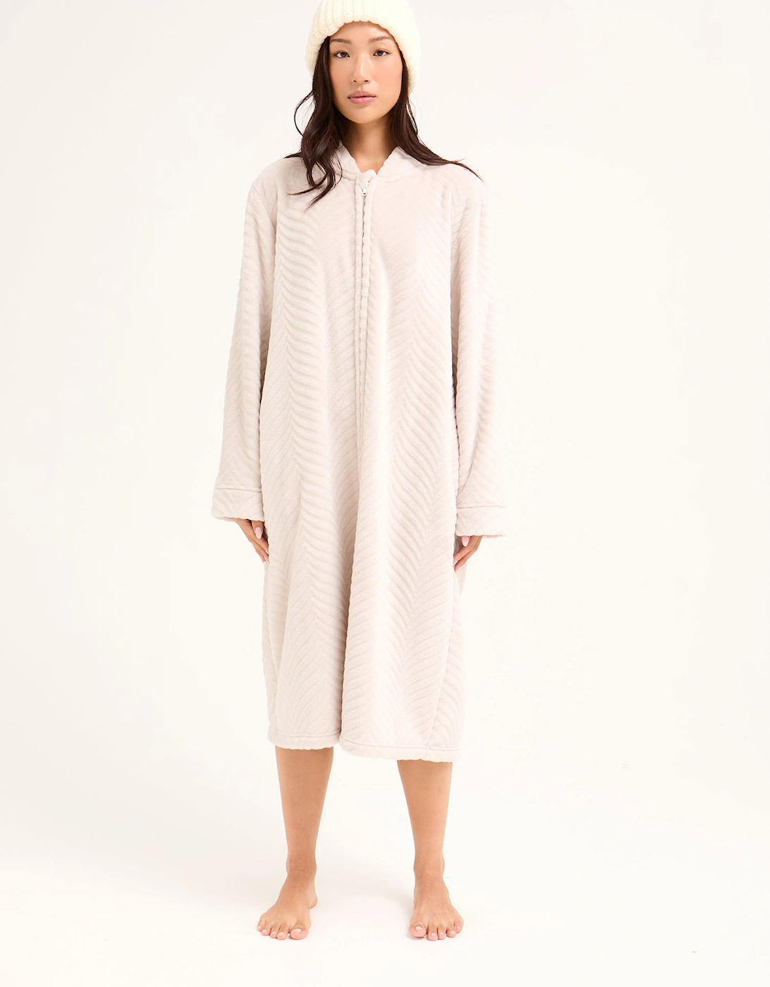 Cosy Chevron Housecoat in Almond