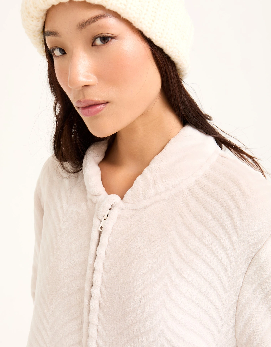 Cosy Chevron Housecoat in Almond