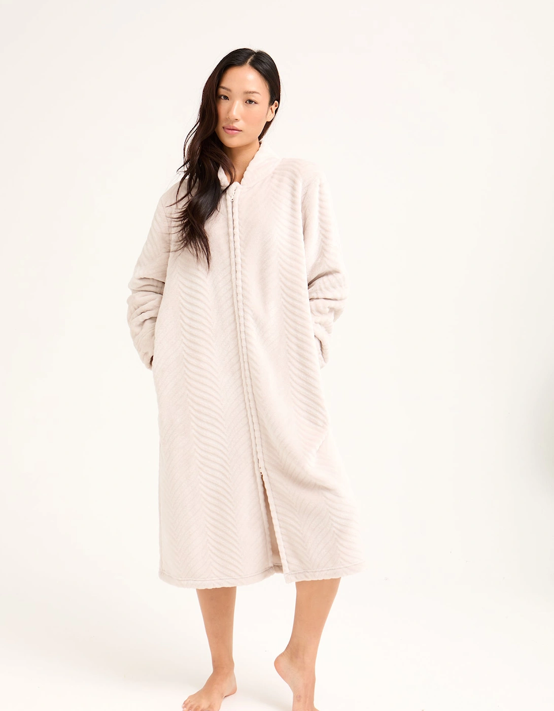 Cosy Chevron Housecoat in Almond