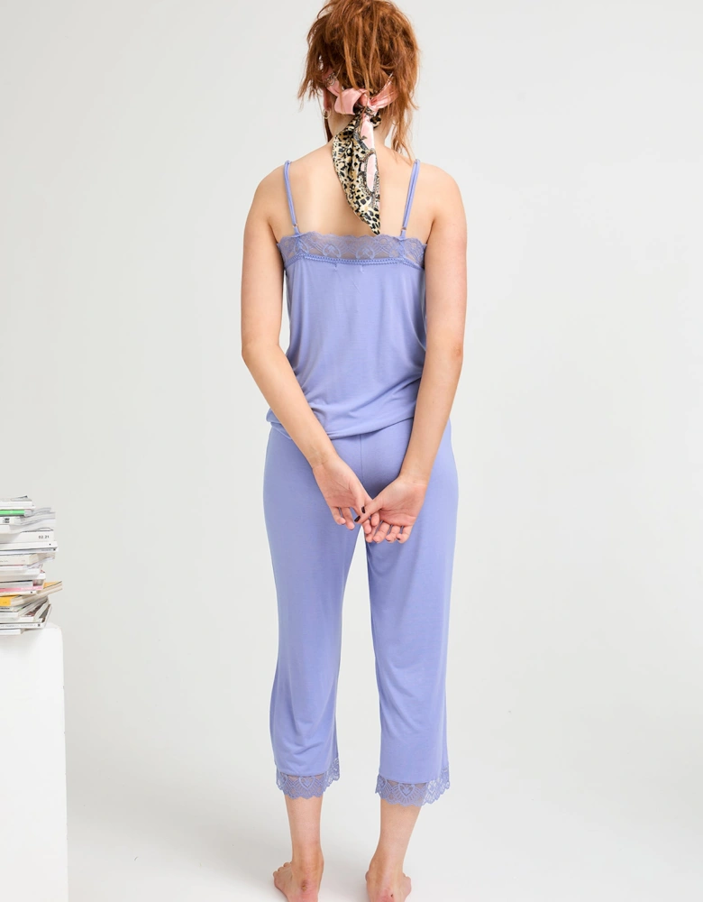 Bamboo Lace Cami Cropped Trouser Pyjama Set in Heather