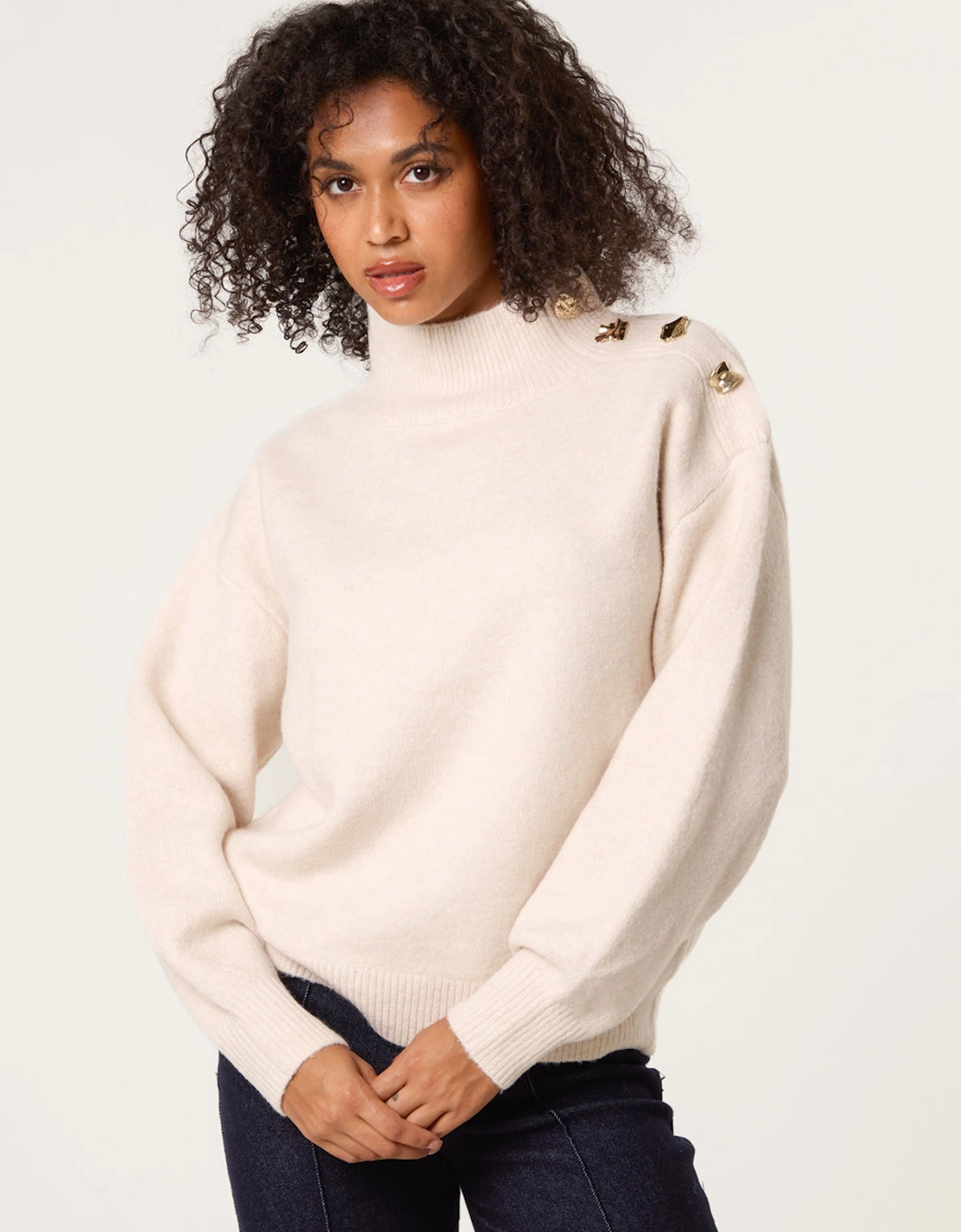Stone Turtle Neck Shoulder Brooch Detailed Jumper, 2 of 1
