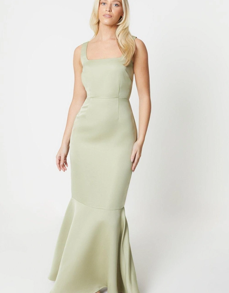 by Coast Square Neck Satin Peplum Hem Bridesmaid Dress