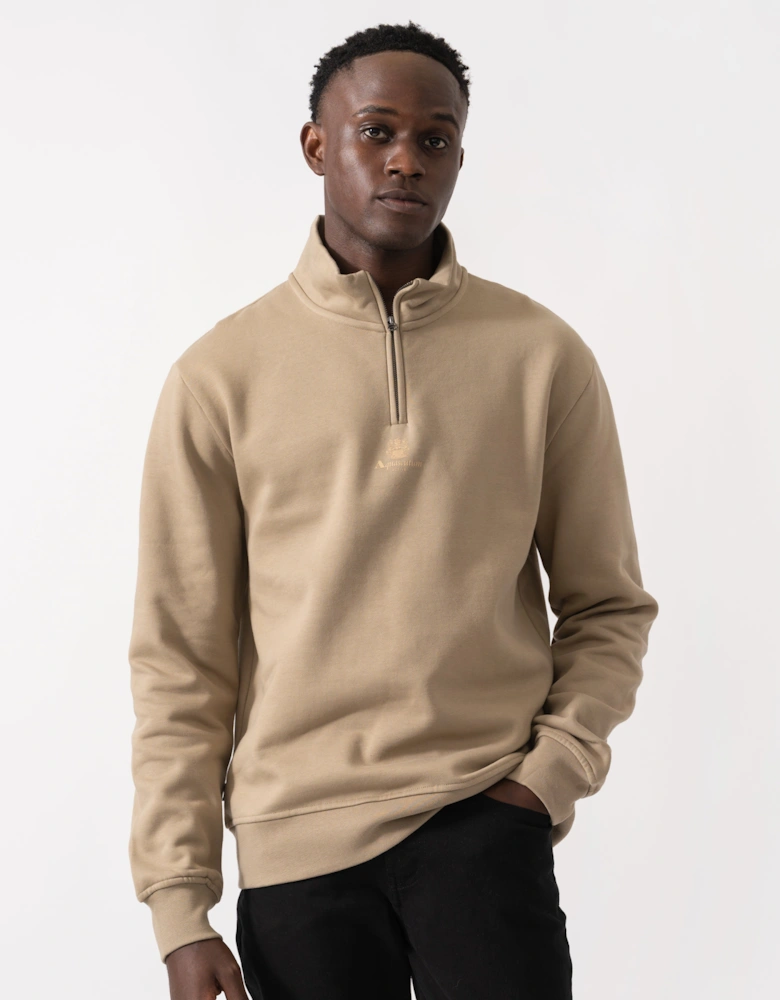 Mens Centered Logo 1/4 Zip Fleece - Khaki 38