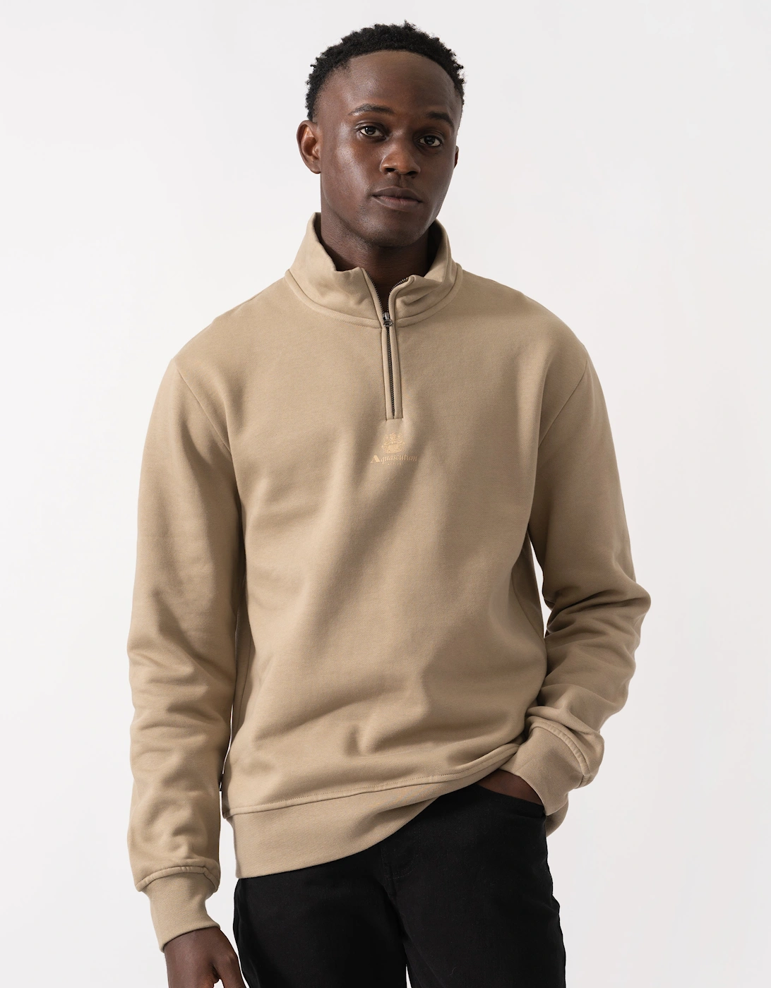 Mens Centered Logo 1/4 Zip Fleece - Khaki 38, 6 of 5