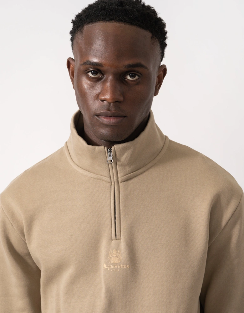 Mens Centered Logo 1/4 Zip Fleece - Khaki 38