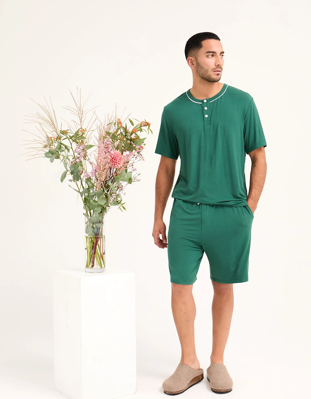 Bamboo Short Pyjama Set in Green, 6 of 5