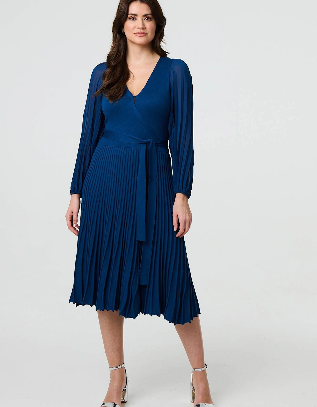 Semi Sheer Pleated Knee length Dress, 2 of 1